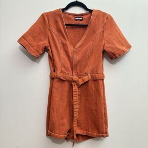 Monokrom Women’s UK 12 Orange Denim Belted Zip Up Romper Swifties Showgirl Us 8